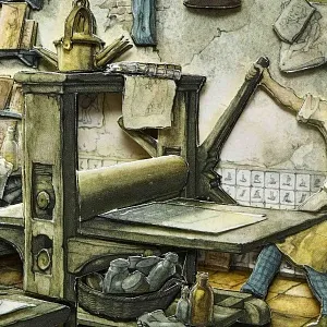 Объемная Картина - Панно в технике 3D декупаж «Старинная типография», 70-е годы ХХ века.