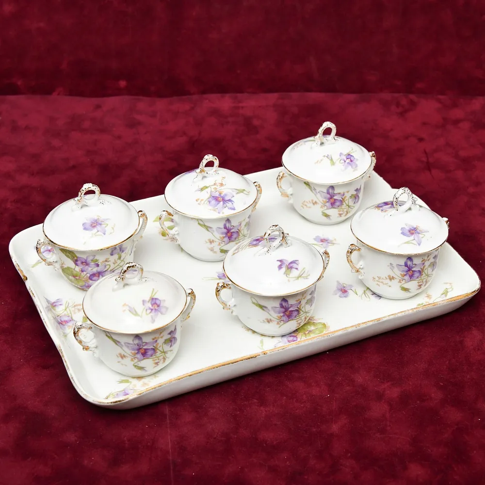 Антикварный Порционный Набор Соусников на Подносе, Фарфор Limoges Франция, начало ХХ века.