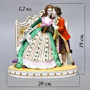 Коллекционная Фарфоровая статуэтка «Свидание за ширмой», Scheibe-Alsbach Германия, середина ХХ века. 