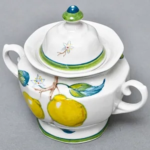 Авторский Чайный сервиз на 4 персоны «Лимоны», фарфор, ручная роспись, Гжель Россия -2000 г..