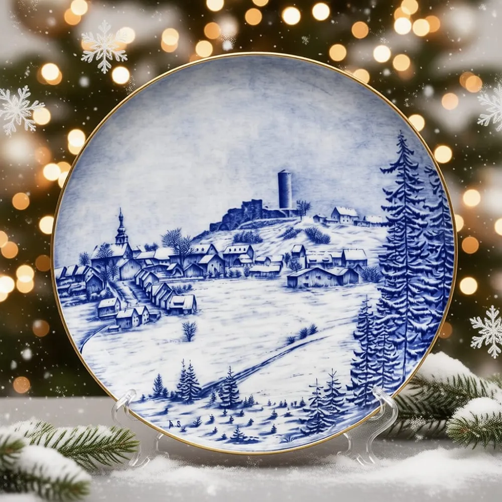 Коллекционная Фарфоровая Тарелка - Блюдо «Пейзаж с замком на горе», Hutschenreuther Германия. 