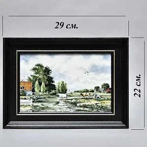 Фарфоровый Пласт - Картина - Панно «Сельский пейзаж. Заливной Луг», Royal Delft Голландия 50 гг.