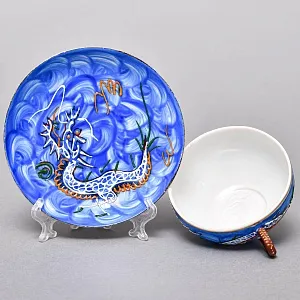 Чайный Сервиз на 6 персон «Синий Дракон», Фарфор SATSUMA Япония, середина ХХ века. 