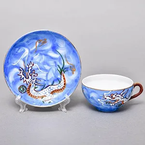 Чайный Сервиз на 6 персон «Небесные Драконы», Фарфор SATSUMA Япония, середина ХХ века.