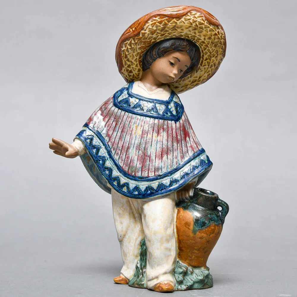 Коллекционная Фарфоровая статуэтка «Мексиканский мальчик в сомбреро», Lladro серия Грес, Испания.
