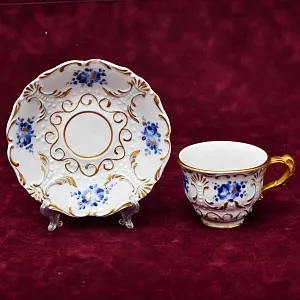 Коллекционная Фарфоровая Кофейная пара «Голубые Розы», Италия - вторая половина ХХ века.