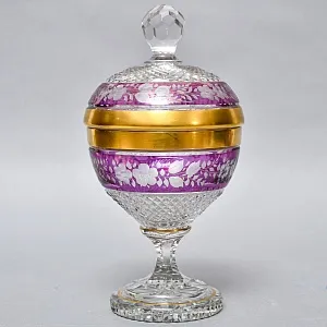 Винтажная Хрустальная Ваза с крышкой - Конфетница - Доза, Egermann, Богемия, Чехия 50-е гг. 