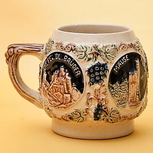 Крюшонница - Горшок для Глинтвейна «Старинные Замки» + 4-е Кружки Фаянс Германия