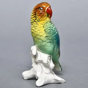 Птица - Попугай - Фарфоровая статуэтка «Зелёный Попугайчик», Карл Энс / Karl Ens,  Германия, 50-е годы ХХ века.