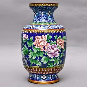 Редкость! Большая Ваза «Древовидные Пионы и Птица», техника «Клуазоне» Н -39 см., Китай 50 -е годы ХХ века.