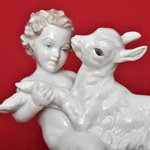 Антикварная Фарфоровая Статуэтка «ПУТТИ С КОЗЛЕНКОМ», ROSENTHAL Германия - 1939 год.