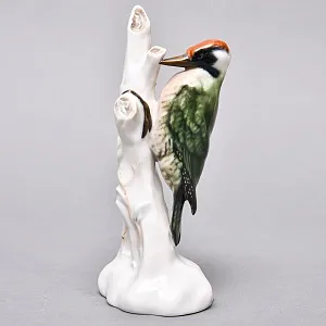 Птица - Фарфоровая статуэтка «Зеленый дятел на стволе дерева», ROSENTHAL Германия, 40-е годы.