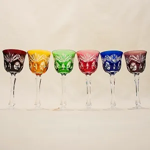 Шесть Бокалов для вина из Цветного Хрусталя серия «Der große Salut», NACHTMANN Германия, 70 -е годы.