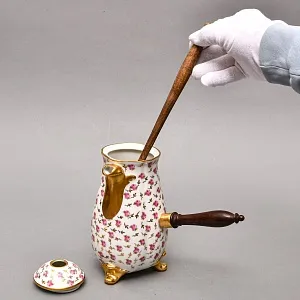 Фарфоровый Кувшин - Чайник для подачи горячего шоколада «РОЗЫ» с лопаткой, Limoges Франция.