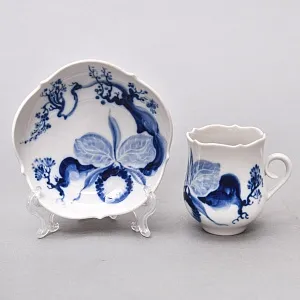 Коллекционная Фарфоровая Кофейная пара «Голубые орхидеи», MEISSEN Германия, середина ХХ века. 