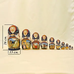 Русский Сувенир Матрёшка - Авторская роспись - «Сказка о Золотом Петушке», Дерево - Россия -1995 год. 