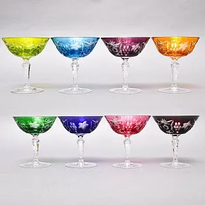 Полный Набор - 8 штук, Хрустальных Фужеров для Мартини или Шампанского серия «Виноград», NACHTMANN Германия 60 гг.