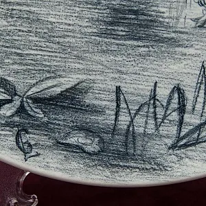 Бисквитная Графика, Декоративная Тарелка «Орлан - Охота» Фарфор, Германия - 80е гг.