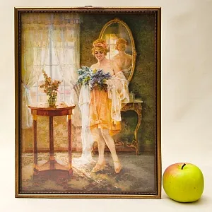 Винтажная Картина - Иллюстрация - Панно «Утро с цветами», Франция. 