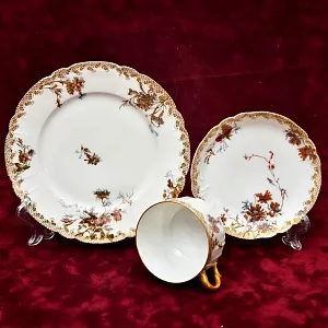 Антикварная Чайно-Кофейная пара + Тарелка (тройка), Фарфор Limoges Франция, 1876 - 1896 годы. 