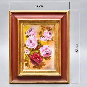 Авторская Эмаль - Картина - Натюрморт «Розовый Букет», Металл, Эмаль Германия -1983 год.