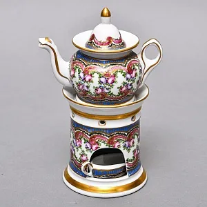 Антикварный Заварочный Чайник на подставке «Цветочная симфония», Франция - первая половина ХХ века. 