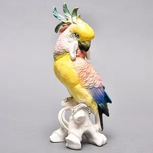 Птица - Фарфоровая статуэтка «Попугай Желто - Розовый Какаду» Н -19 см., Karl Ens Германия.