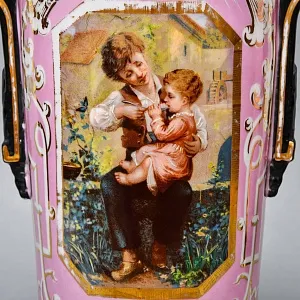 Редкость! Антикварные Парные Фарфоровые Вазы «Мгновения детства», Франция, конец XIX века. 