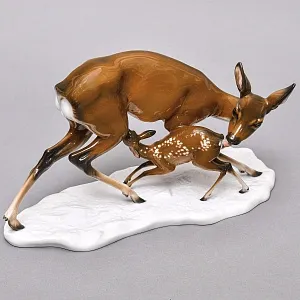 Редкая! Большая Фарфоровая статуэтка «Олениха с олененком», ROSENTHAL Германия, 70 гг.  