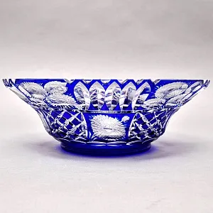 Винтажное Блюдо - Фруктовница «Синие Цветы» из Цветного Хрусталя, SCHONBORNER, Германия 60-е гг.