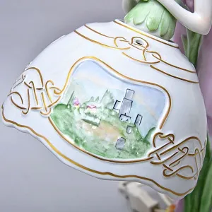 Фарфоровая Электрическая Лампа в стиле Арт-Деко «Девушка с Лилией», Литофания, PLAUE Германия.