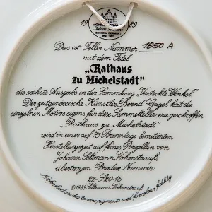Коллекционная Тарелка «Ратуша в Михельштадте» Фарфор VOHENSTRAUSS, Германия -1989 год.