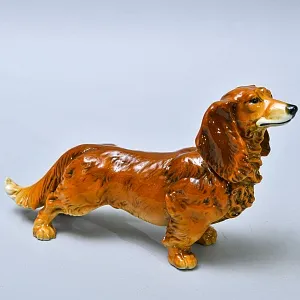 Редкость!!! Антикварная Фарфоровая статуэтка «Собака -  Длинношерстная Такса», Карл Энс / Karl Ens, Германия.