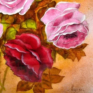 Авторская Эмаль - Картина - Натюрморт «Розовый Букет», Металл, Эмаль Германия -1983 год.