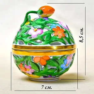 Винтажная Шкатулка - Бонбоньерка «Ягодки - Цветочки», прорезной фарфор HEREND, Венгрия 80-е гг.