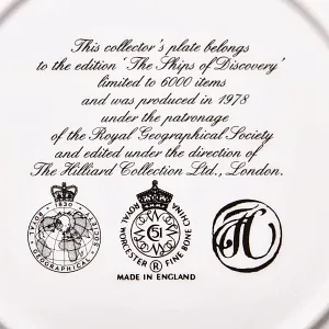 Коллекционная Тарелка «Парусные Корабли - ДЕЙФКЕН», Фарфор Royal Worchester, Англия -1978 год.