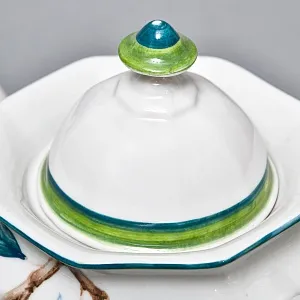 Авторский Чайный сервиз на 4 персоны «Лимоны», фарфор, ручная роспись, Гжель Россия -2000 г..