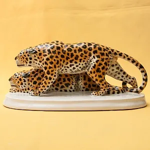 Редкость! Большая Фарфоровая Статуэтка «Два Ягуара На Охоте», Schwarzburger, Германия -1925 год.