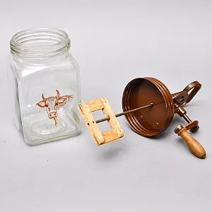 Старинная Кухонная Механическая Маслобойка, Стекло / Металл, Германия середина ХХ века. 