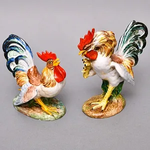 Коллекционные Парные статуэтки «Птицы. Бойцовые петухи», Фаянс, Италия - вторая половина ХХ века. 