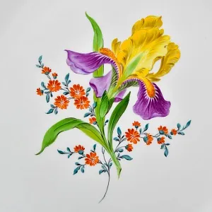 Антикварное Блюдо - Тарелка «ИРИС и ВИНОГРАДНЫЕ ЛИСТЬЯ», Фарфор MEISSEN Германия.