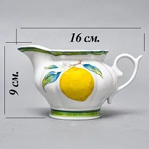 Авторский Чайный сервиз на 4 персоны «Лимоны», фарфор, ручная роспись, Гжель Россия -2000 г..