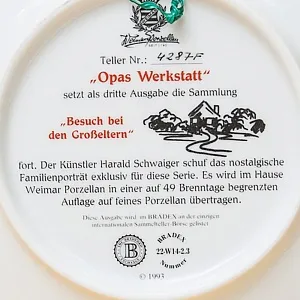 Коллекционная Тарелка «Дедушкина мастерская» Фарфор, Weimar Porzellan Германия -1993 год.
