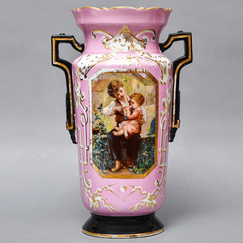 Редкость! Антикварные Парные Фарфоровые Вазы «Мгновения детства», Франция, конец XIX века. 