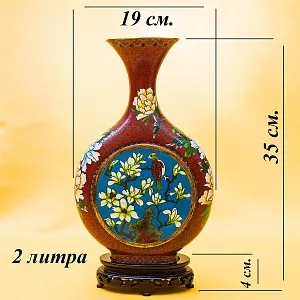 Большие Винтажные Парные Вазы «ПТИЦЫ В САДУ» в технике « Клуазоне» Китай первая половина ХХ века.