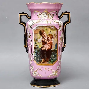 Редкость! Антикварные Парные Фарфоровые Вазы «Мгновения детства», Франция, конец XIX века. 