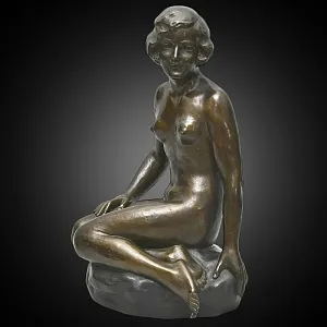 Большая Фарфоровая Статуэтка «Обнаженная Девушка», Otto Poertzel Германия, первая половина ХХ века.