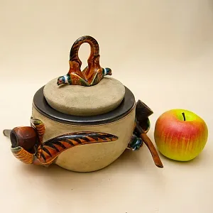 Редкость! Фарфоровая Банка для табака - Табакерка «Фазаны». LONSCHAMP ФРАНЦИЯ 60 гг.