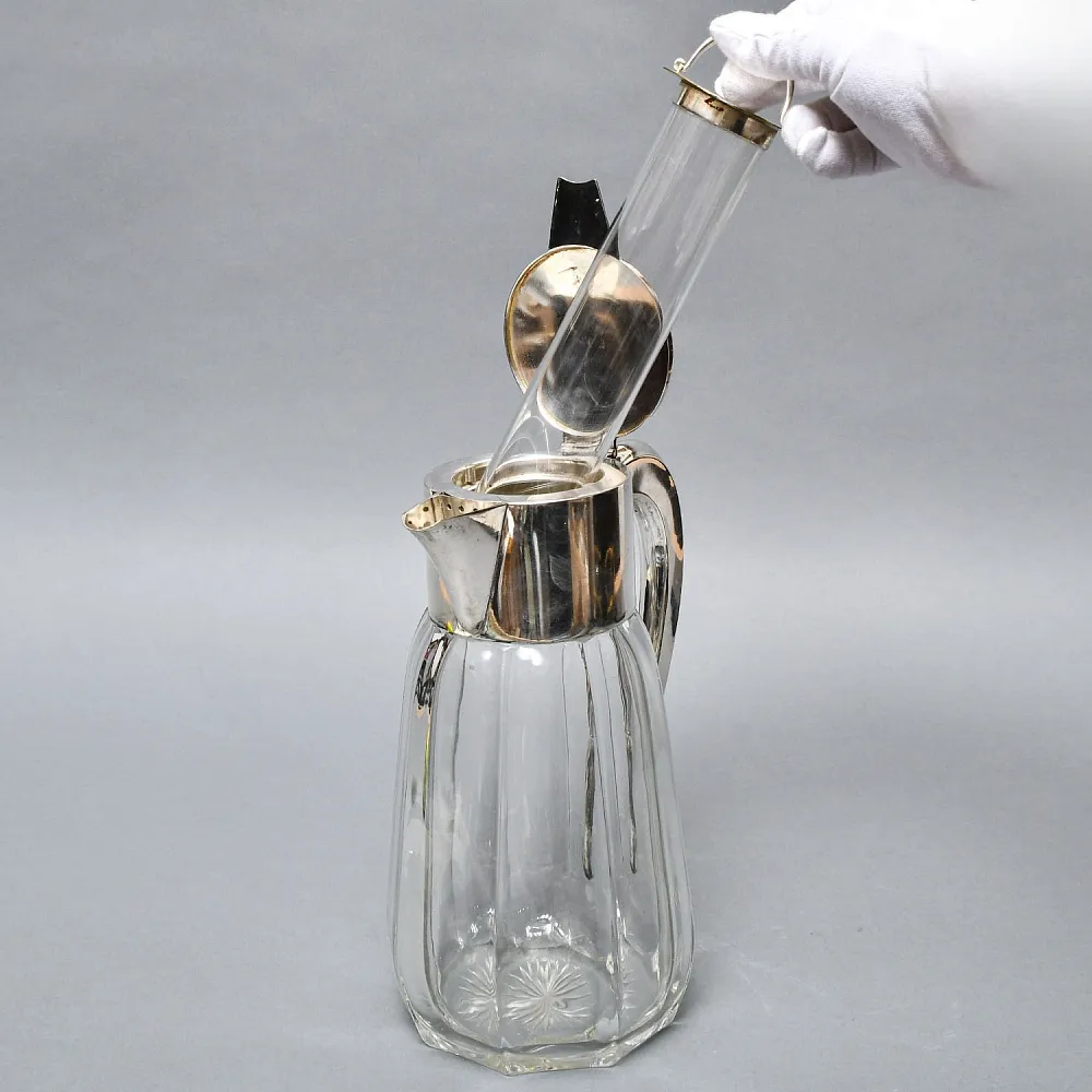 Винтажный Хрустальный Графин - Кувшин на 2,8 литра с Колбой для льда, Silverplated Германия. 
