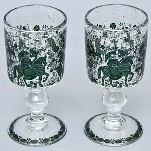 Пара Антикварных Стеклянных Бокалов для Вина «Охота», Германия конец XIX века.